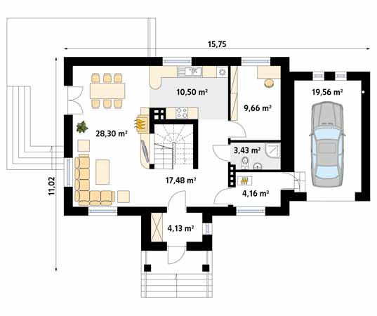 Projekt domu Sójka - rzut parteru