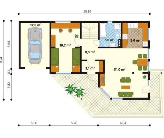 Projekt domu Sosna dr-S - rzut parteru