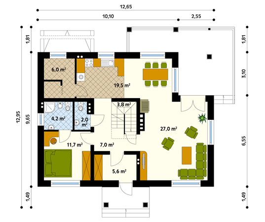 Projekt domu Sowa - rzut parteru