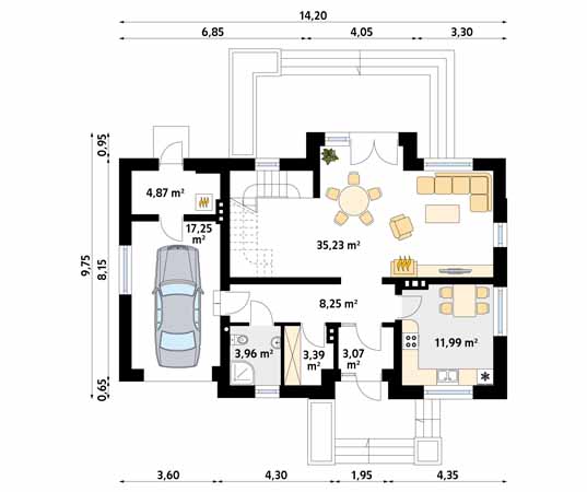 Projekt domu Szafran 6 - rzut parteru