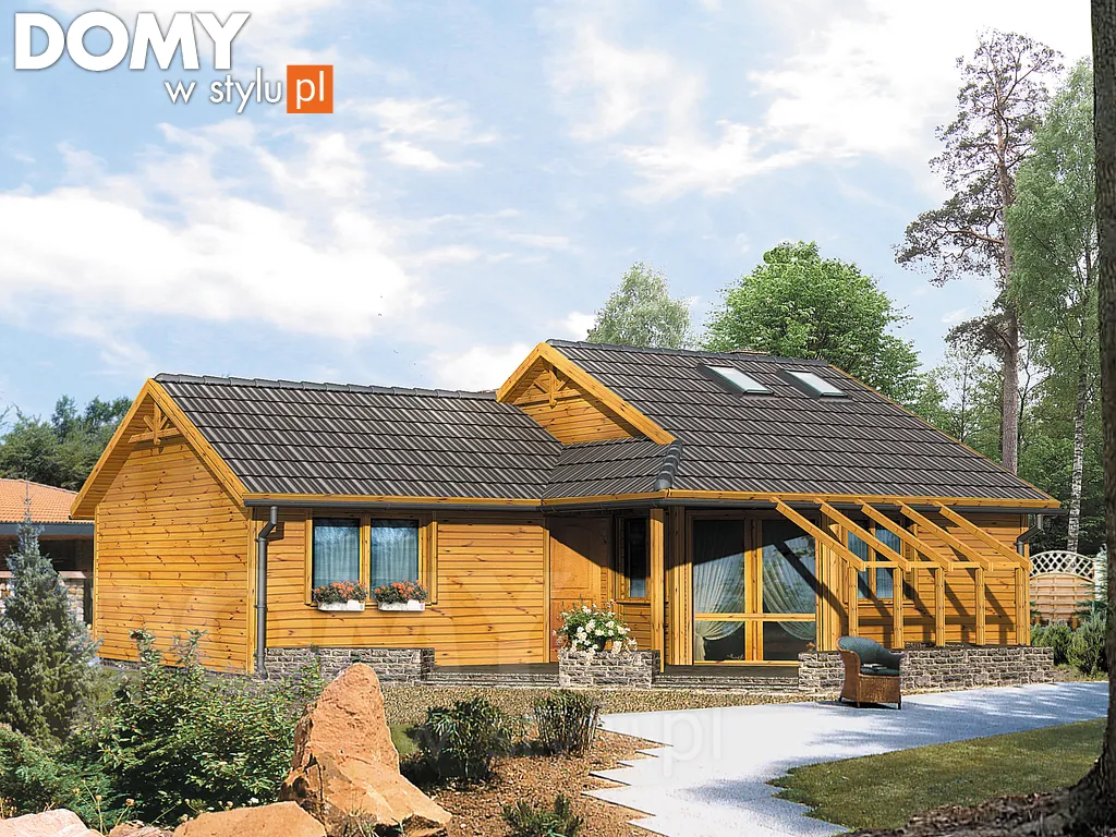 Projekt domu letniskowego drewnianego Szyper 7 bal-S - wizualizacja frontowa