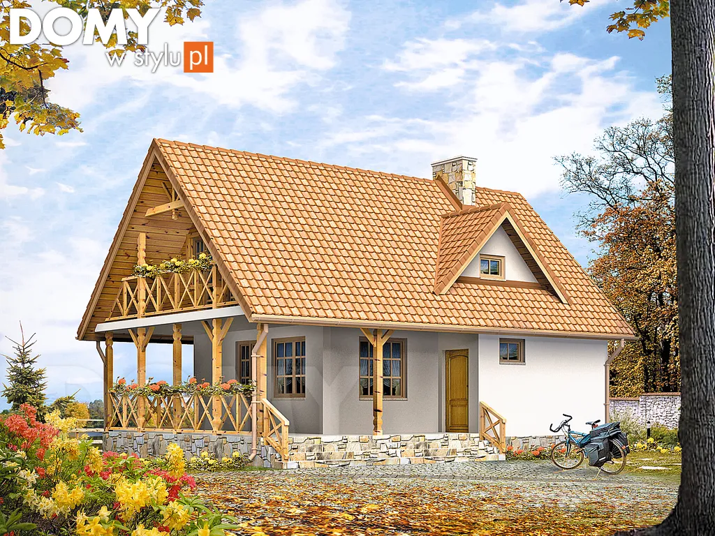 Projekt domu letniskowego z poddaszem Takt - wizualizacja frontowa