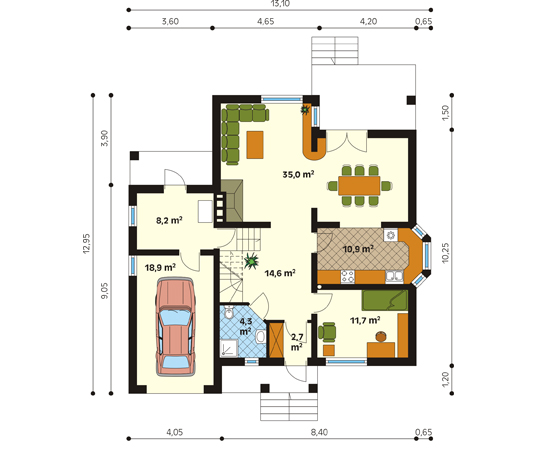 Projekt domu Topola 2 - rzut parteru