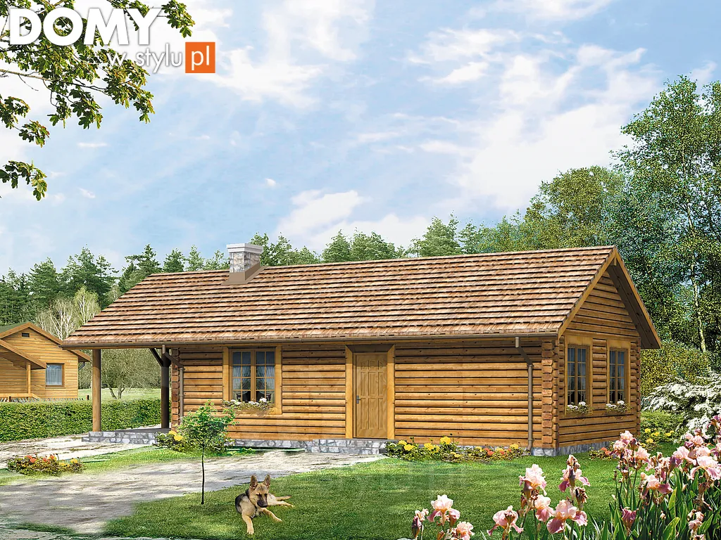 Projekt domu letniskowego drewnianego Traper bal - wizualizacja frontowa