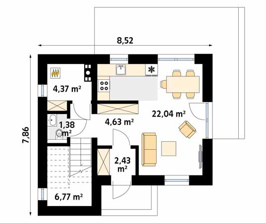 Projekt domu Trawertyn - rzut parteru