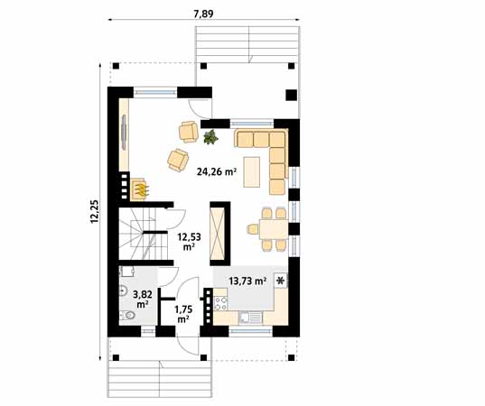 Projekt domu Uwertura 2 - rzut parteru