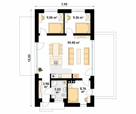 Projekt domu Wakacyjny 2 - rzut parteru