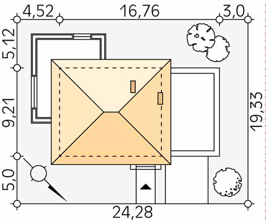 Projekt domu Wena - usytuowanie na działce