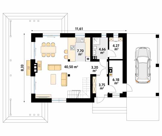 Projekt domu Weranda 3 - rzut parteru