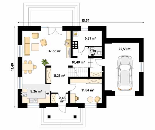 Projekt domu Wierzba - rzut parteru