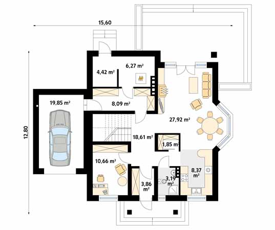 Projekt domu Wilga - rzut parteru