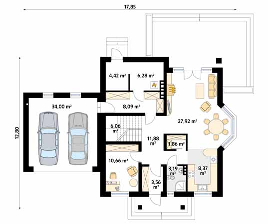 Projekt domu Wilga 3 - rzut parteru