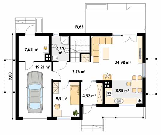 Projekt domu Wiśnia dr-ST - rzut parteru