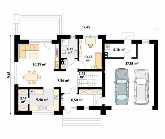 Projekt domu Wolta - rzut parteru