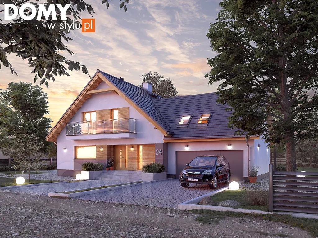 Nowoczesny projekt domu z poddaszem Wolta - wizualizacja frontowa