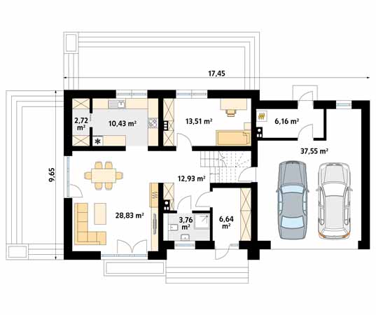 Projekt domu Wolta 3 - rzut parteru