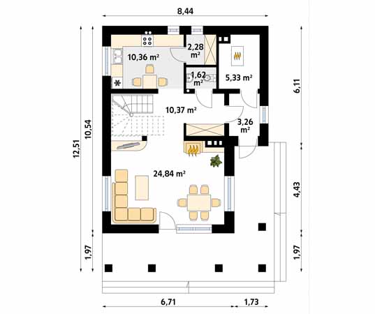 Projekt domu Zięba - rzut parteru